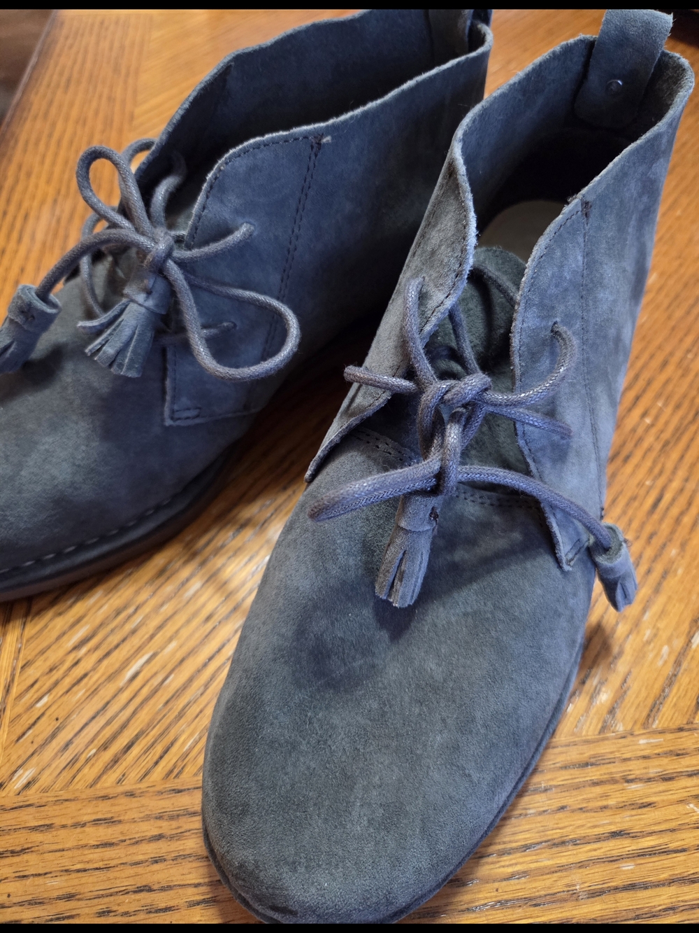 Suede Hush Puppies Boots in Navy Blue with Tassel Laces